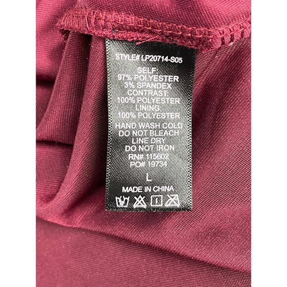 Lush Romper Womens Large Red Velvet Short Long Sleeve Mesh Deep V Fitted - Picture 7 of 8